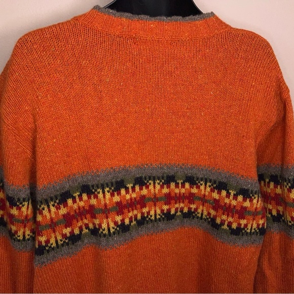 Vintage 90s Eddie Bauer Wool Blend Sweater Mens Medium Orange V Neck Made In USA - Picture 6 of 12